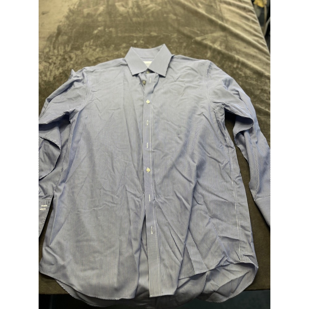 Charles Tyrwhitt Blue White Striped Non-Iron French Cuff Dress Shirt 16/34 5589